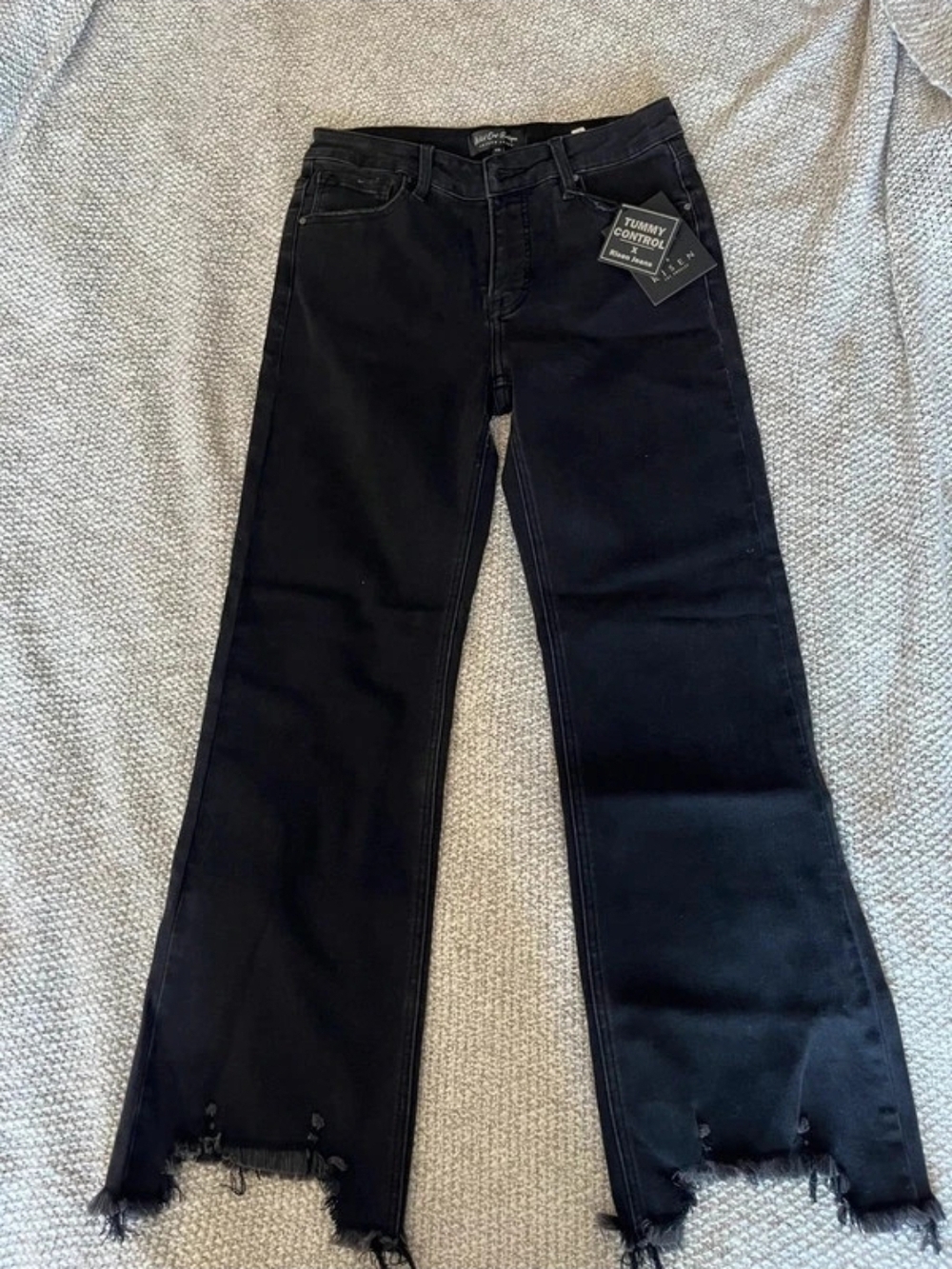 Women's Black High-Rise Tummy Control Jeans with Raw Hem